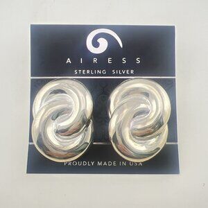 Vintage Airess Sterling Silver Big Puffy Earrings Bold Knot High Polish NOS 925